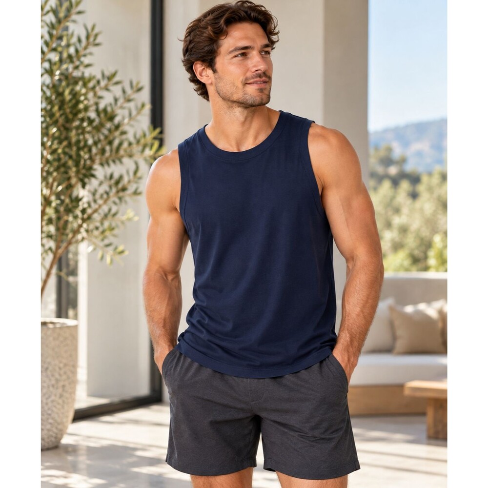 Quince Men's All Day Performance Tank Top Navy Blue Organic Cotton Small